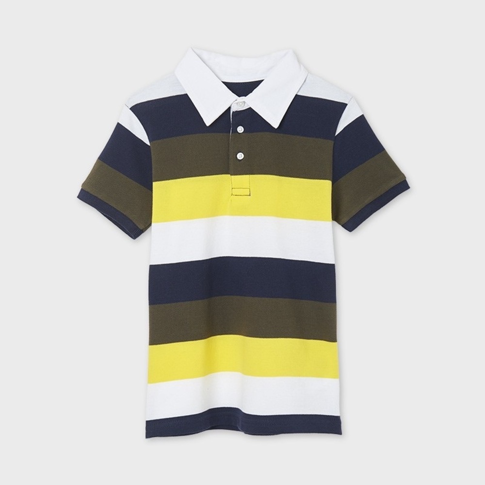 Size 12 Boys Mayoral Striped Polo Shirt - Blue, Yellow, White, Olive